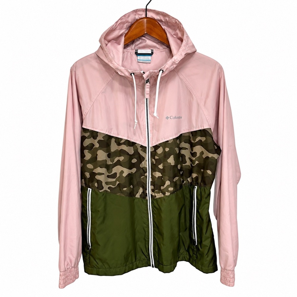 Columbia Womens XL Flash Forward Windbreaker Jacket Pink Camo Green XL0491